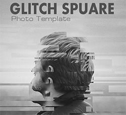 照片方形故障效果PSD模板：Glitch Square Photo Templates